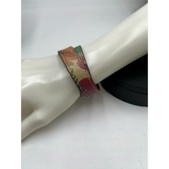 Patricia Nash Leather Red Floral Wrap Bracelet - Picture 2 of 10